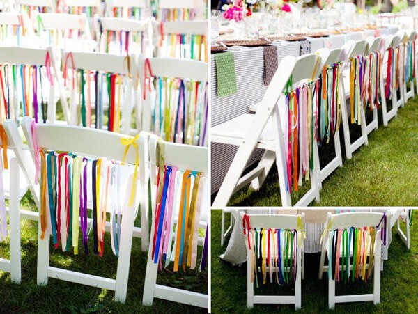 trang trí tiệc cưới bằng dây ruy băng nhiều màu